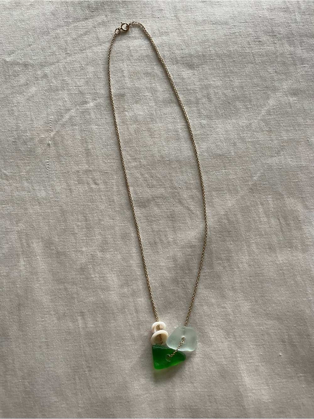Hawaiian Sea Glass & Shell Heart Pendant Necklace in Green and Cream